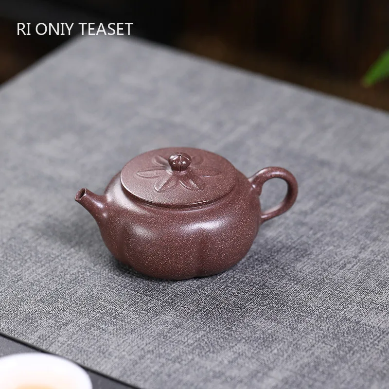 

110ml Yixing Purple Clay Teapot Small Capacity Handmade Pumpkin Shape Tea Pot Beauty Tea Infuser Zisha Kettle Chinese Teaware