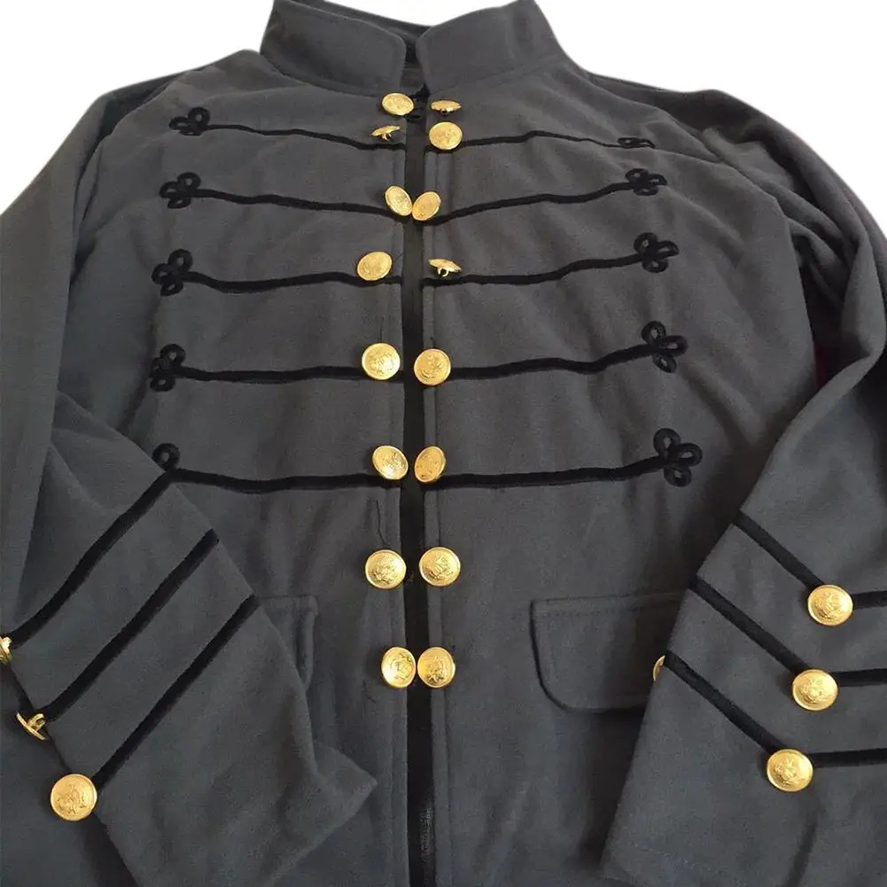 Men Vintage Military Gothic Parade Jacket Embroidered Buttons Solid Color Top Retro Uniform Ziper Outerwear