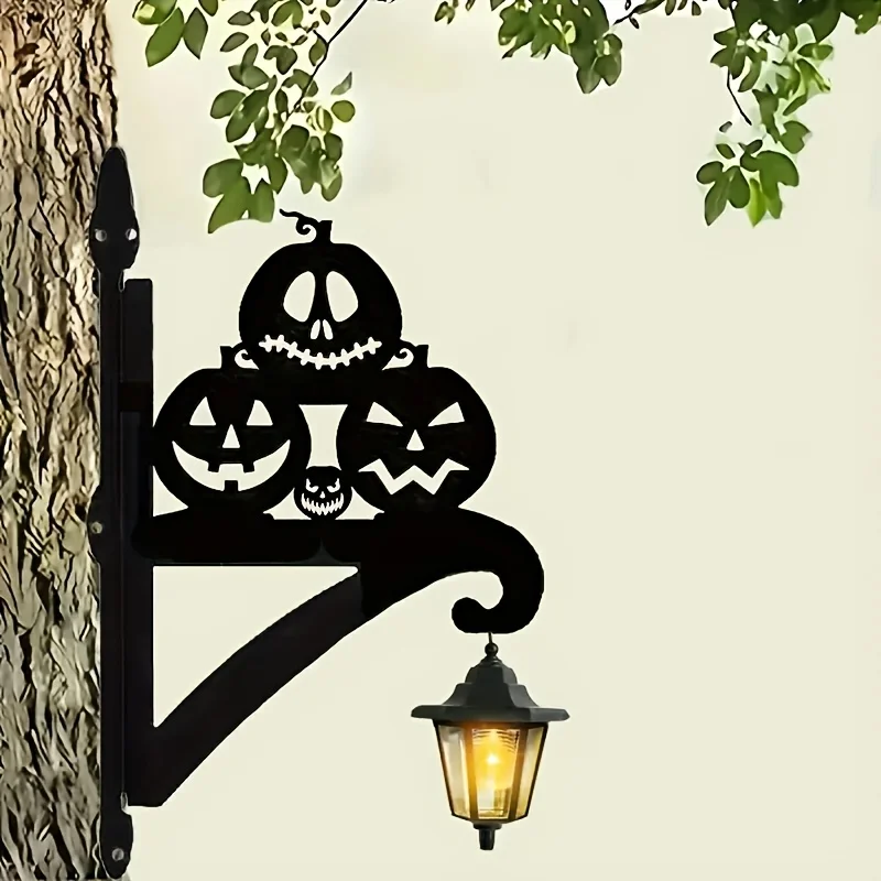 1 Piece 2D European Country-Style Heavy-Duty Wrought Iron Halloween Pumpkin Silhouette Wall-Mounted Plant Hanger - Modern Outdoor Decoration, Suitable for Flower Pots, Lanterns, Bird Feeders, and Wind Chimes - Halloween Decoration