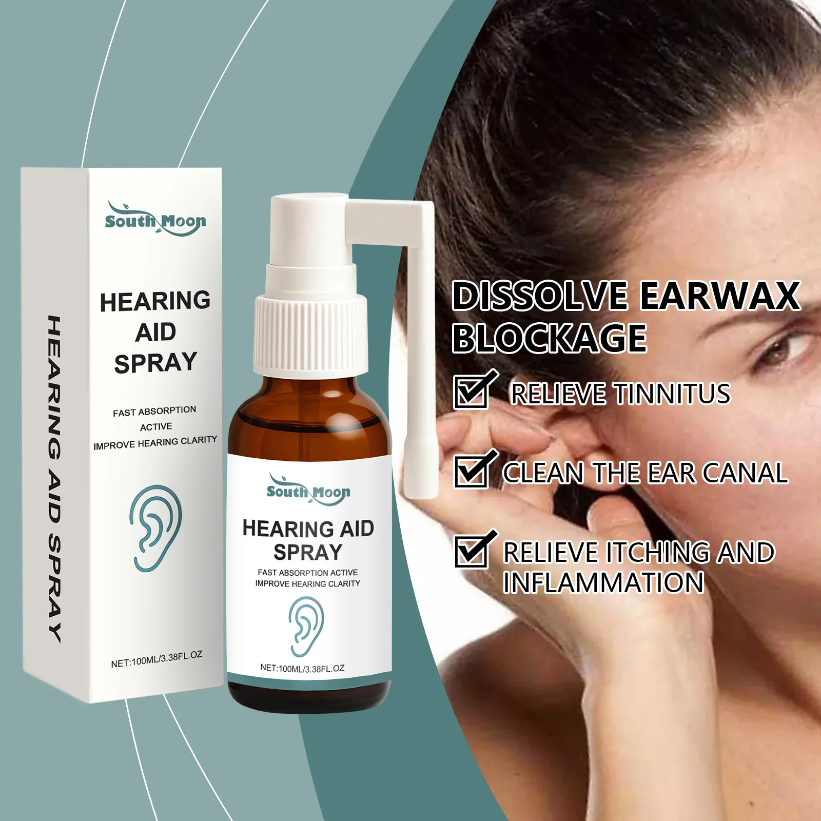 

Спрей для облегчения шума в ушах, улучшающий звон ушей, защита прослушивания, облегчение боли в ушах, дискомфорт, отеки, чистая ушная воска, уход против Otitis