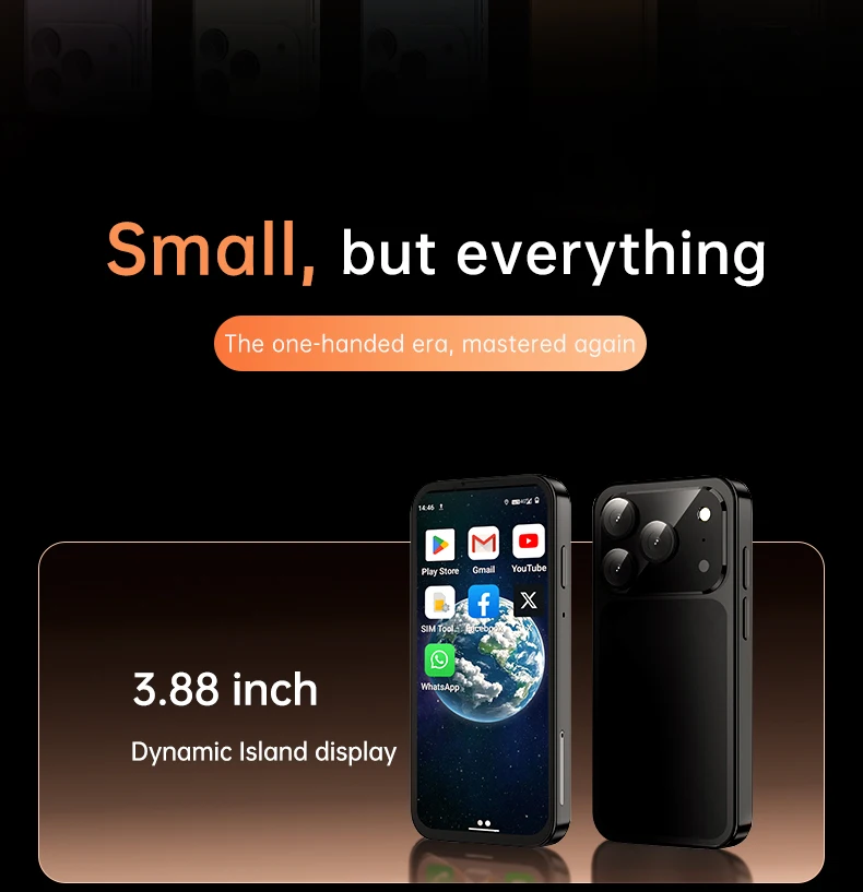 SOYES XS19 Pro Mini Smartphone Android 12 LTE 4G 3.88'' 4GB RAM 64GB ROM Dual SIM 2000mAh Face Unlock Small Mobile Phone