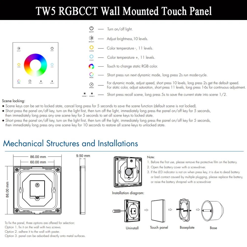2.4G Wireless 5 Channel RGBCCT LED Controller with RF Remote Control For RGBW RGBWW RGB CCT Light Strips Color Chaning DC12V 24V
