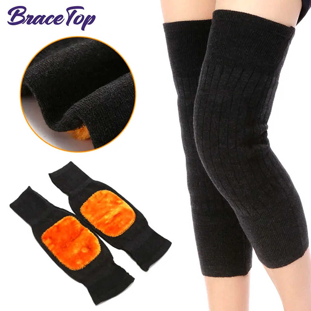 

1 Pair Winter Cashmere Knee Pads Warm Men Women Double Thick Wool Protection Knee Plus Velvet Wind and Cold Protective Gear Gift