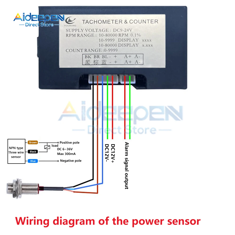 DC 9V 12V 24V 0.56 Inch Electronic Digital Display Tachometer Hall Sensor Motor Speed Meter 1-9999 Count