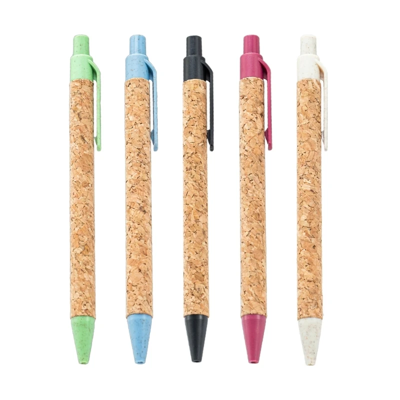 10Pcs Cork Ballpoint Pen Write Smoohtly, Office Signing Pen Retractable Ballpoint Pen with Pen Clip, for Hotel Reception