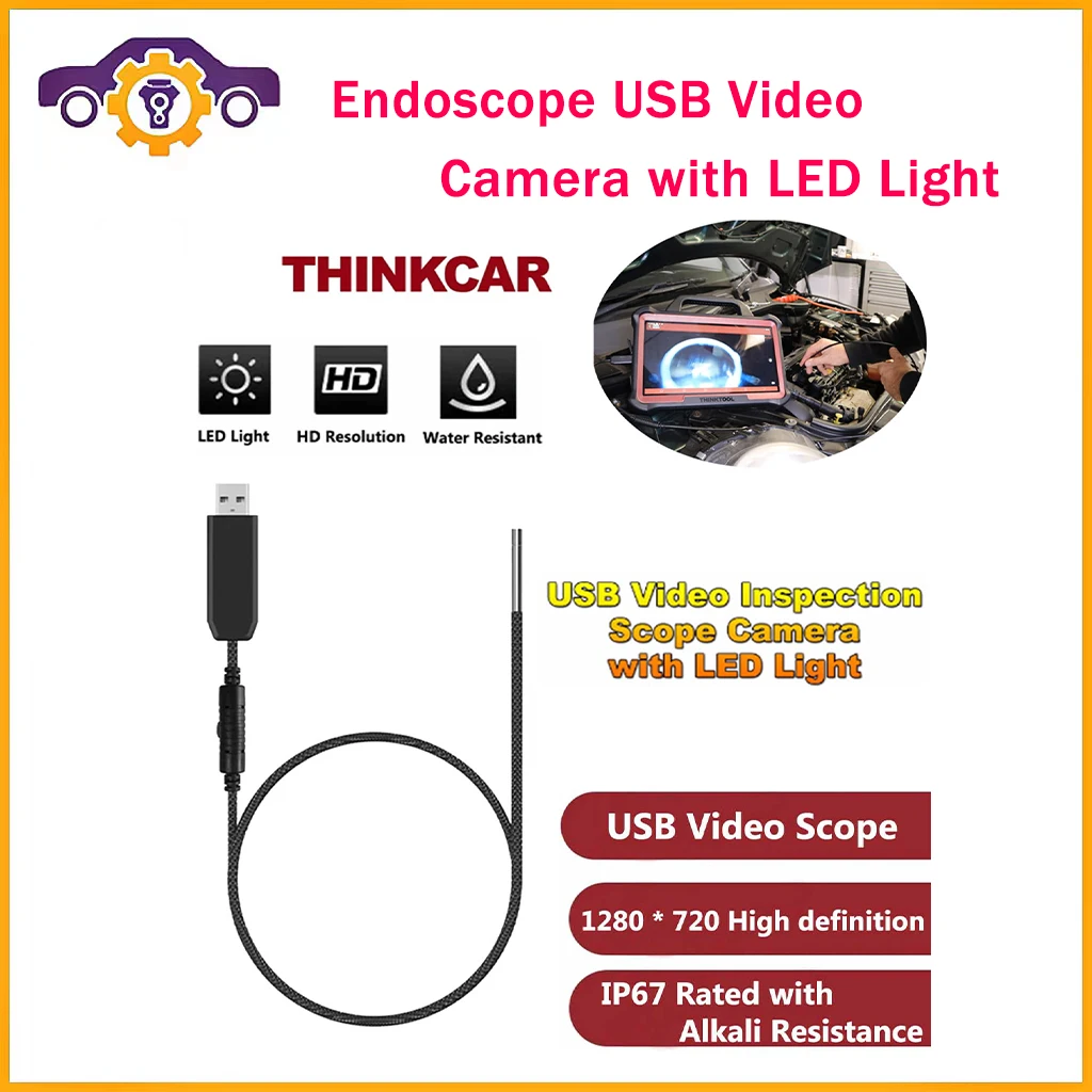 

THINKCAR THINKTOOL Endoscope USB Video Inspection Scope Camera with LED Light for Automotive Diagnostic Equipment 60 inch