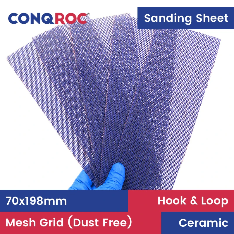 

70x198mm Ceramic Mesh Grid Sanding Sheets Dust Free Sanding Papers Hook and Loop 50-Piece Grit P80~800