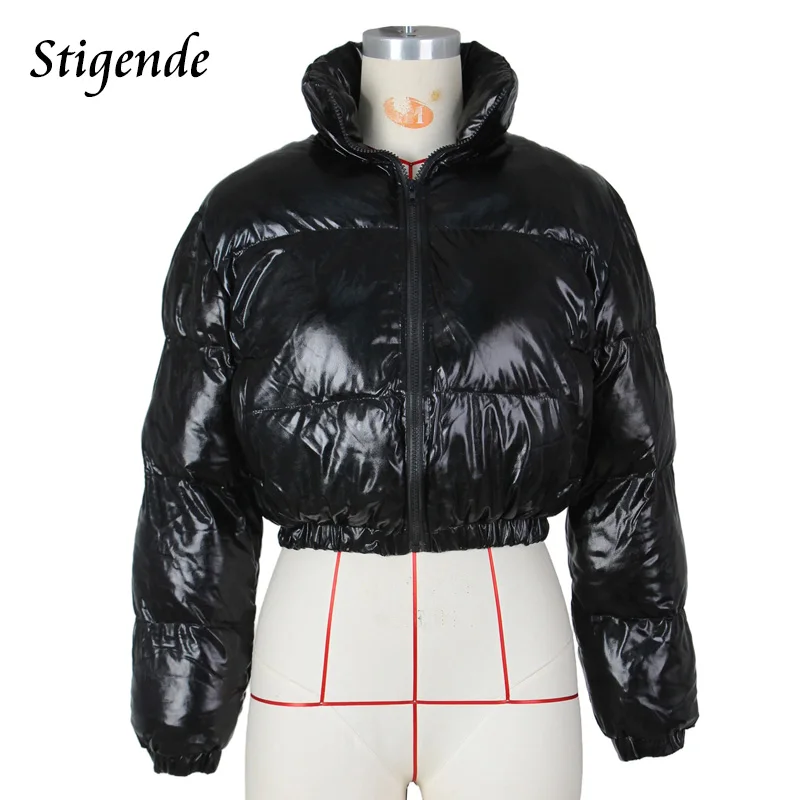 Imagem -04 - Stigende-cabolsa Acolchoado de Algodão Feminino Patchwork Puffer Parka Outwear Monocromático de Inverno Cabolsa com Zíper Quente