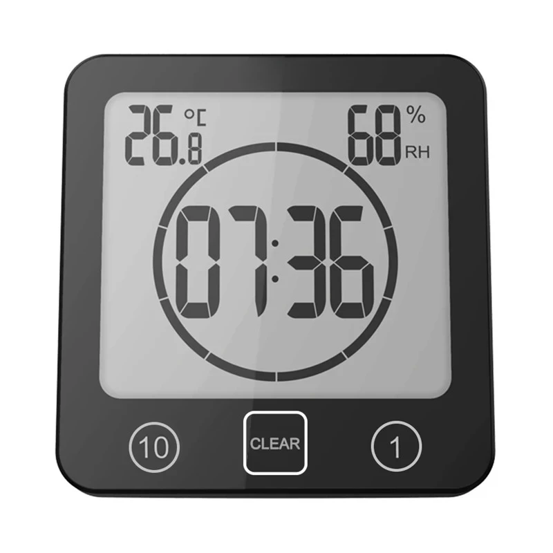 Baldr Waterproof Bathroom Wall Timer Clock Digital Shower Thermometer Hygrometer Suction Cup Temperature Meter Countdown Alarm