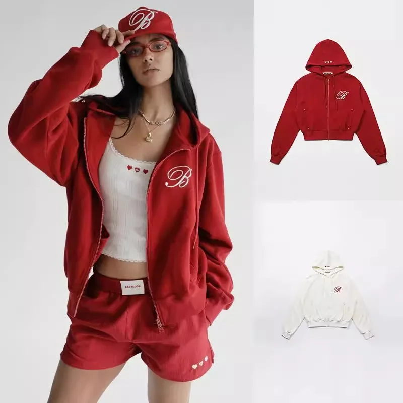 South KoreabadbloodAmerican Sweater Women's Embroidered Idle Style Hoodie Red Niche Loose Casual Fashion