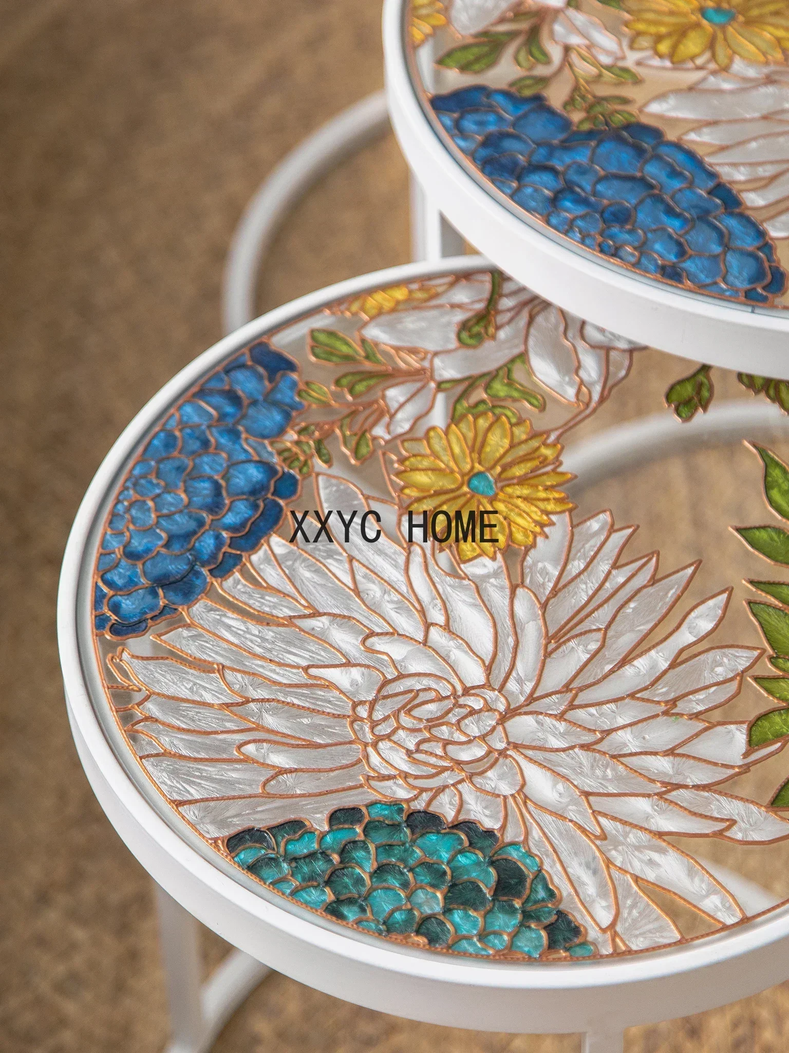 

TAO Household Small Apartment Corner Table Sofa Side Table Painted Glass round Combination