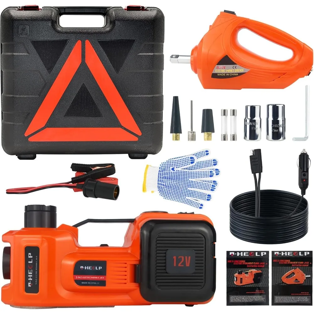 12V Electric Car Jack Kit - 5 Ton Capacity with 6.1-17.7 Inch Lifting Range and Impact Wrench for SUVs