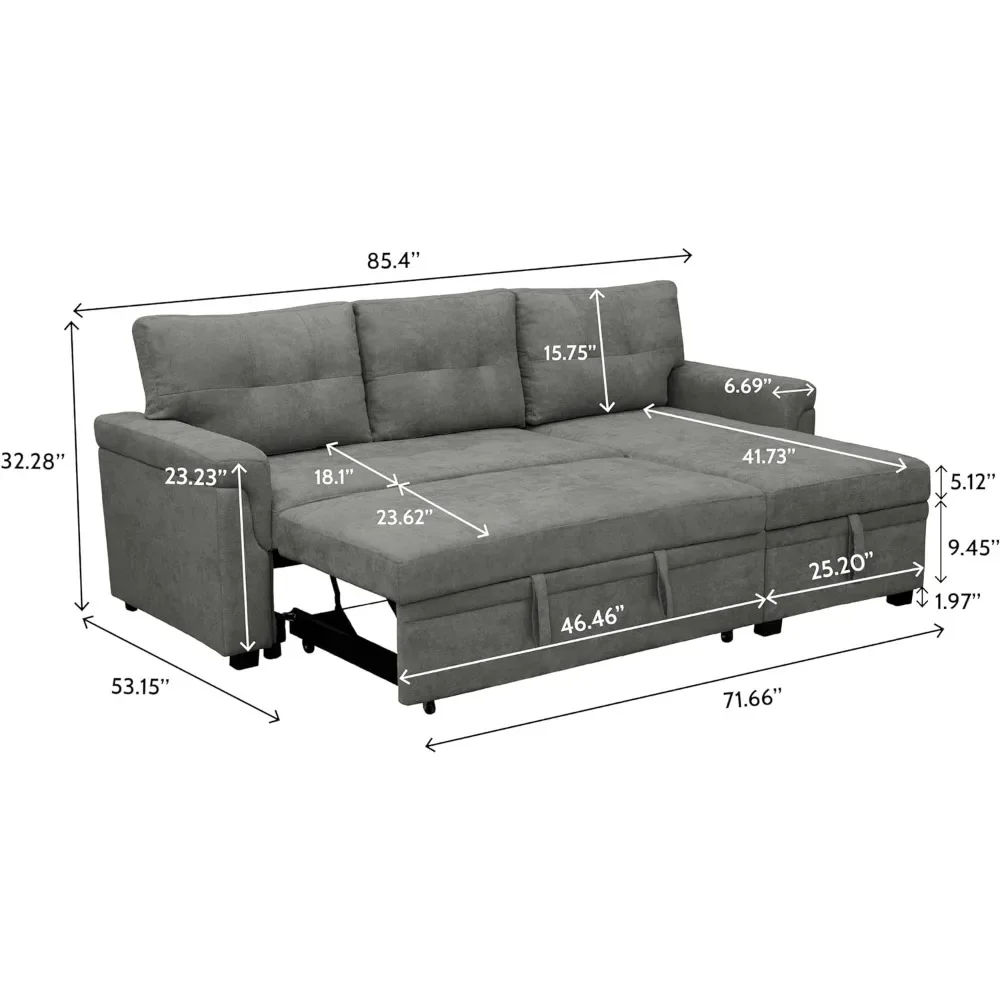 Sleeper Sectional Sofa with Convertible Sofa Bed & Inviting Chaise. Find Tranquil Comfort with Stress Durable Cushions