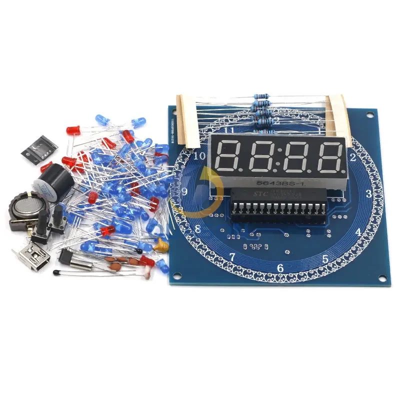 Free Shipping DS1302 Rotating LED Display Alarm Electronic Clock Module DIY KIT LED Temperature Display for arduino