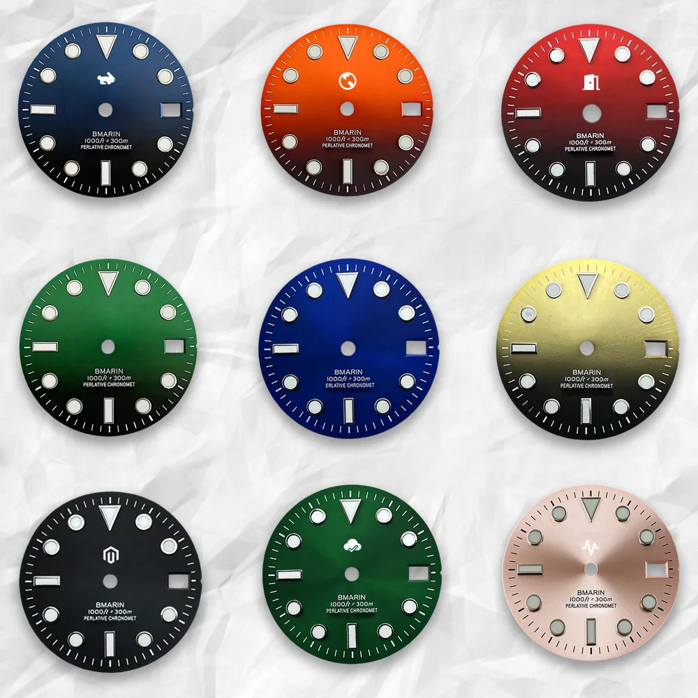 S logo new water ghost modified dial 28.5mm compatible with NH35 movement sun stripe gradient color literal watch accessories