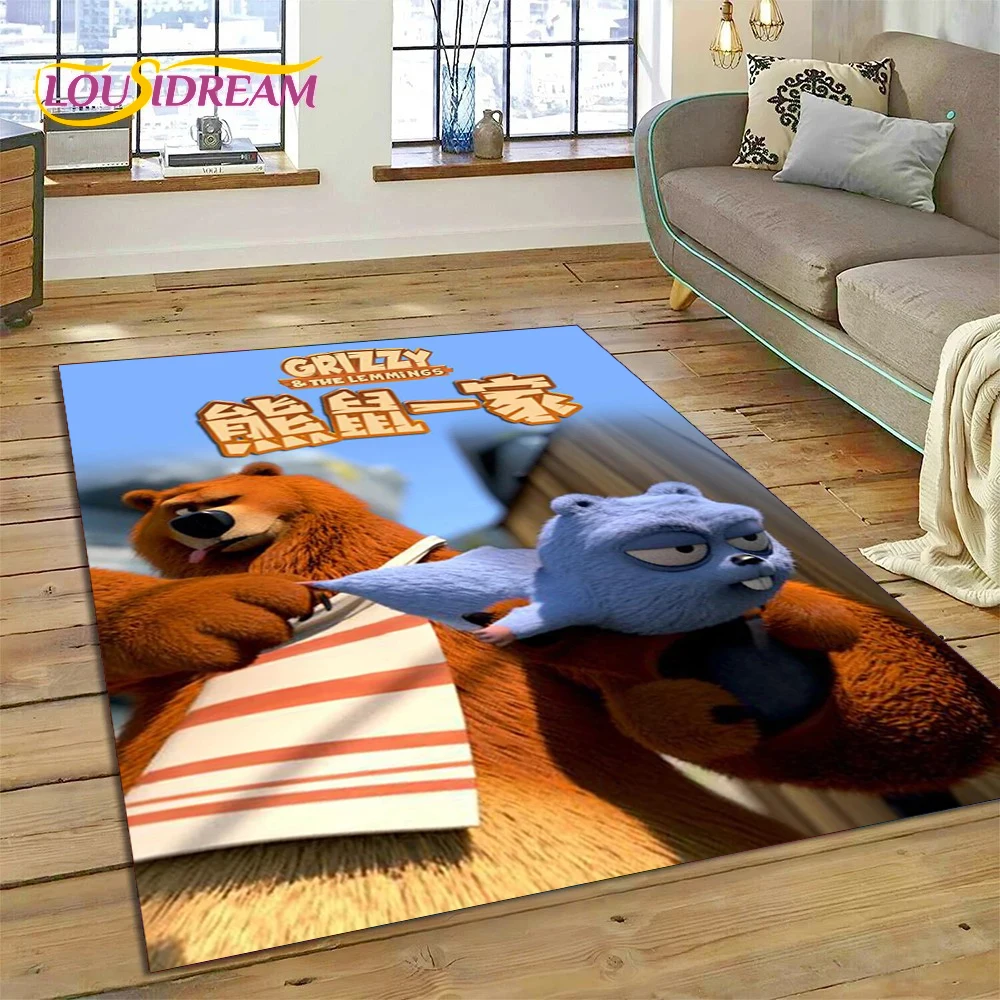 Cartoon Grizzy and The Lemmings Rug Carpet for Living Room Bedroom Home Decor,Floor Mat Non-slip Decoration for Sofa Doormat Kid