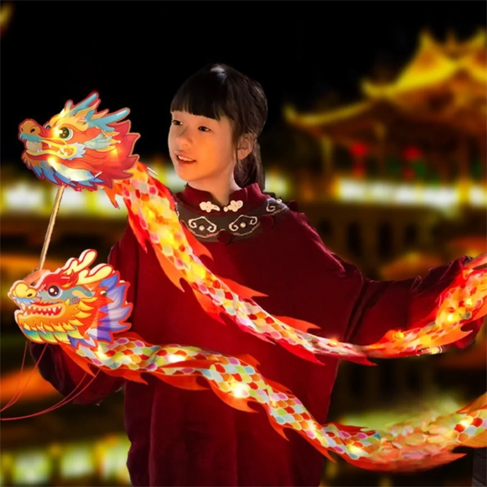 

Luminous Mid-Autumn Dragon Dance Lantern Fluttering Handmade Handheld Lantern DIY Paper Chinese Traditional Dragon Lamp Kids Toy