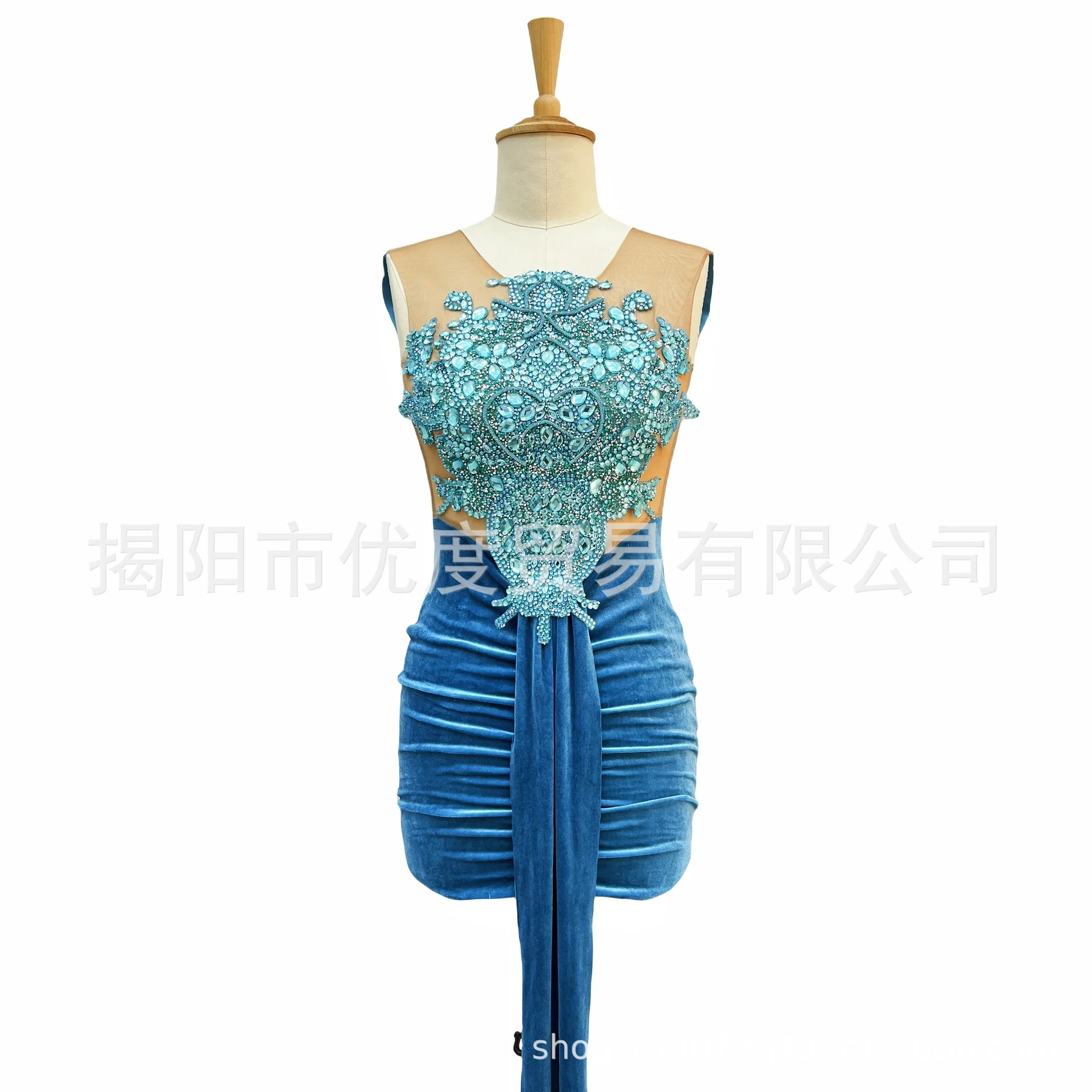 Personalized Niche Hip Wrap Velvet Glam Rhinestone Birthday Dress Cocktail Party Night Skirt Performance Blue Waist Gala Dresses