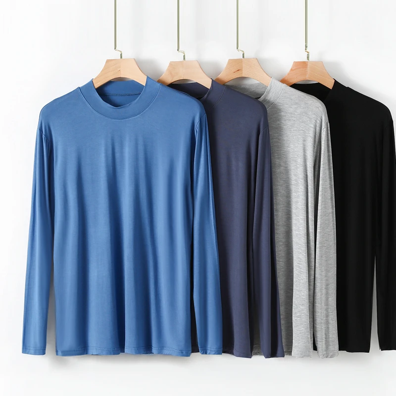 Men's Autumn Thermal Thin Modal Cotton Half High Collar Long Sleeve T-shirt Loose Fitting Base Layer Shirt for Fall And Winter