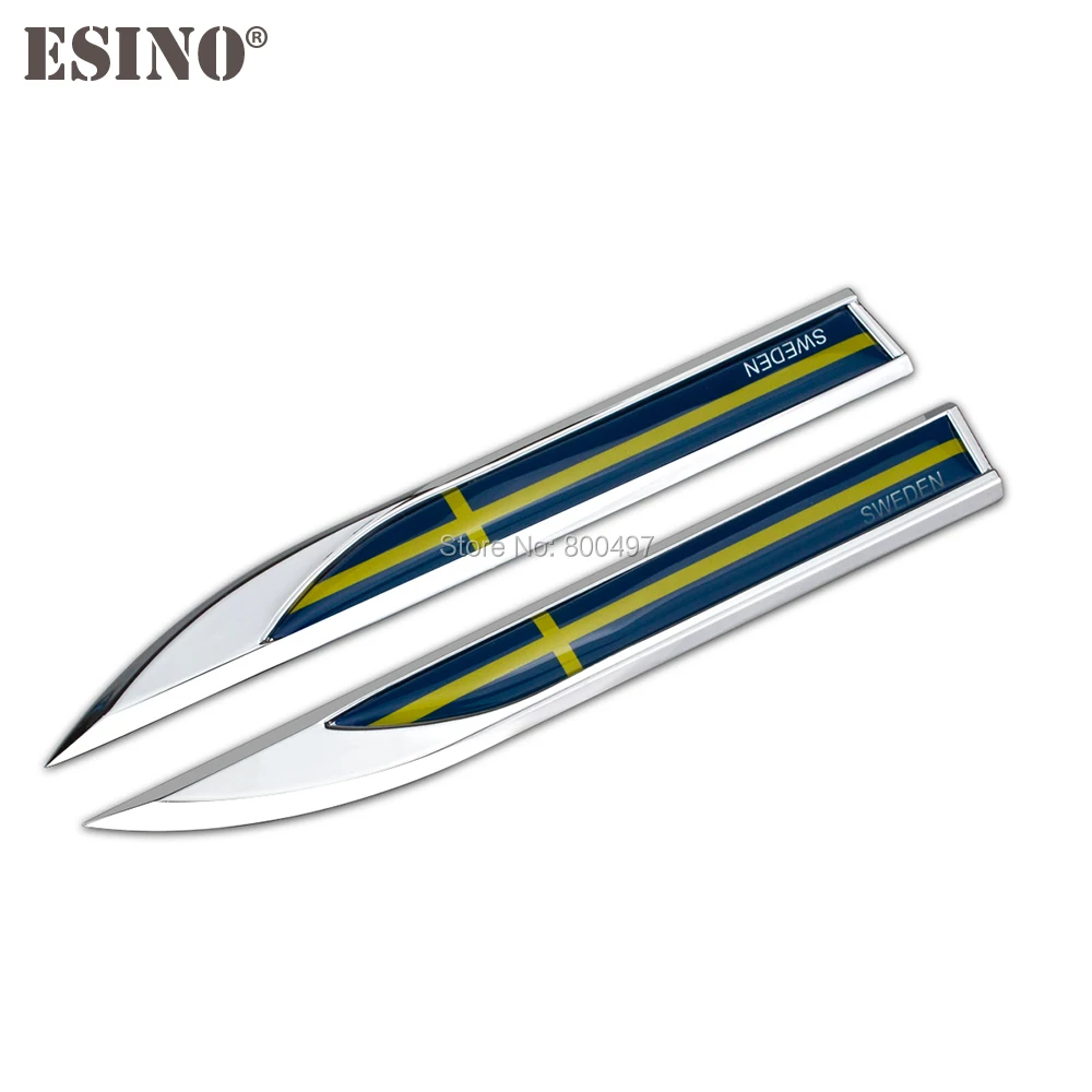 

2 x Sweden Flag Blade Style Car Truck Side Fender Bumper Metal Emblem Sticker Decal