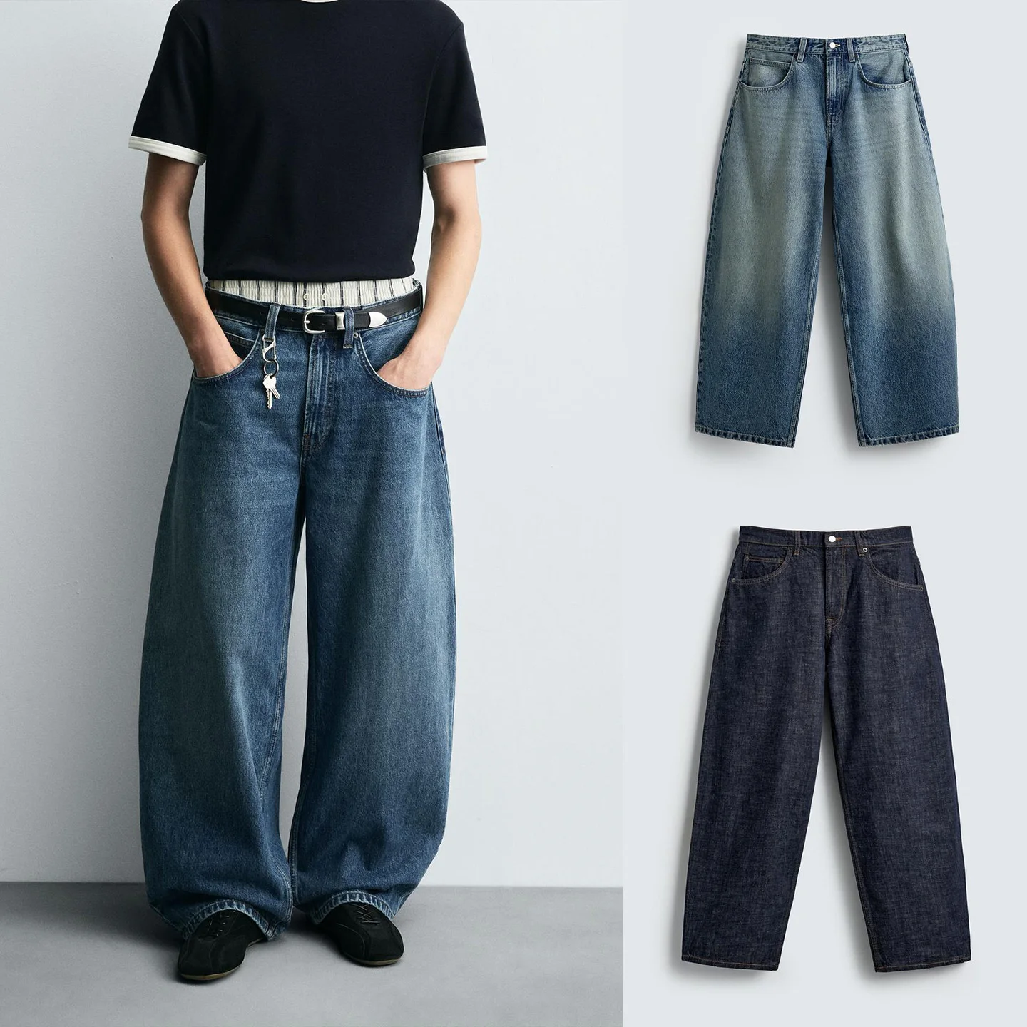 

Loose Fit Men's Denim Jeans mid Waist Balloon Sle Waed out Knife Casual Autumn Wear Breathable Comfortable Polyester