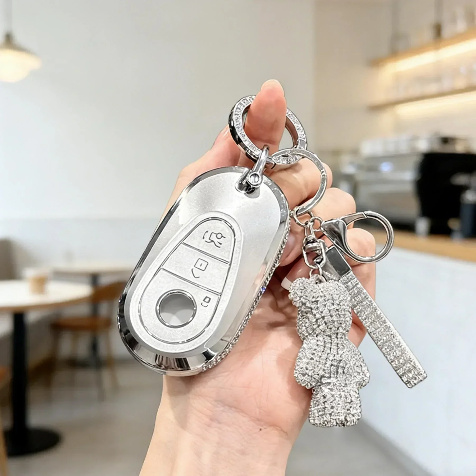 

High End Side Decorative Crystals Pink Key Fob Cover Keyring For Mercedes Benz Holiday Gifts Compatible With Mercedes Benz Class W223 W206 S350L S400L S Series