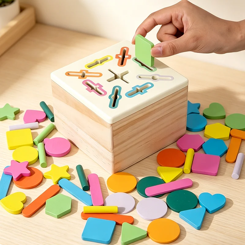 Montessori Wooden Sorting Box Toy Colorful Alphabet Number Arithmetic Round Chips Matching Game Preschool Early Learning Toddler