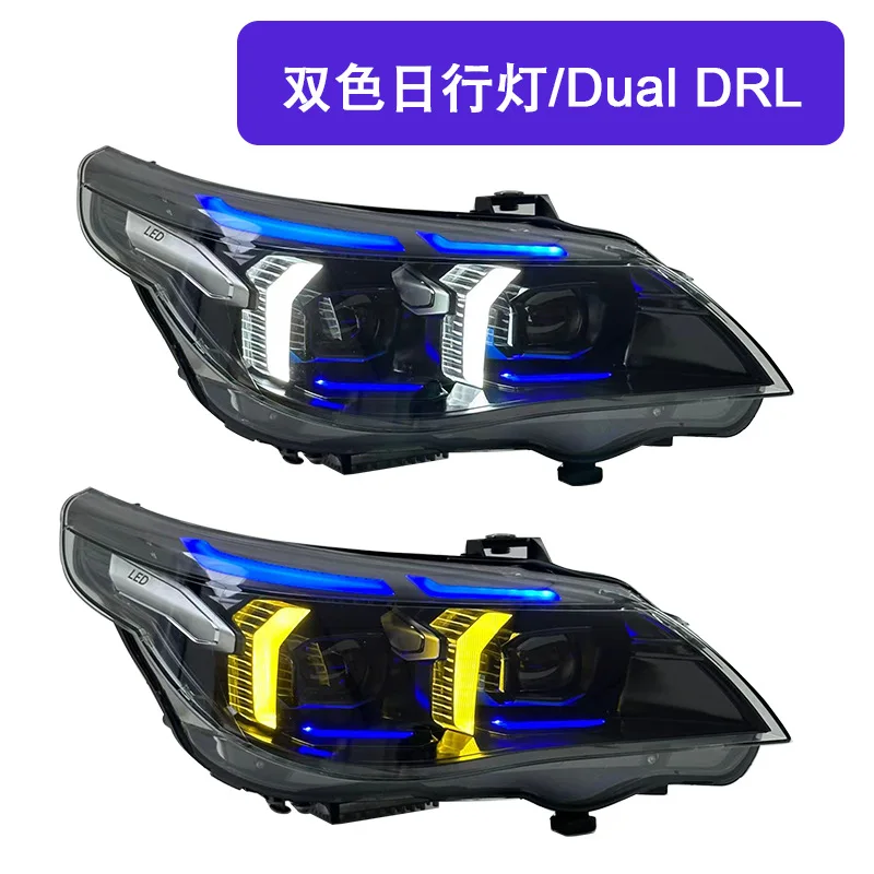-For Upgraded LED Headlight Assembly for E60 2003-2010 Blue Eyebrow Thunder Edition LED DRL Sequential Turn Signal Front^