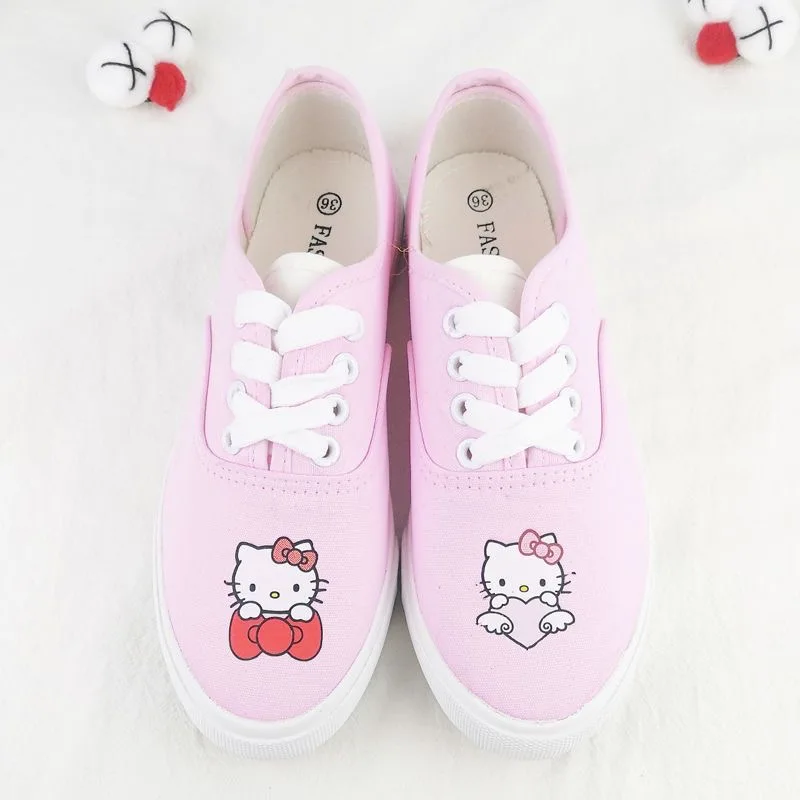 Sanrio Hello Kitty Pink Preppy Style studente scarpe di tela donna Kpop Lolita scarpe rosa Low Top Lazy Shoes primavera autunno 2024 nuovo