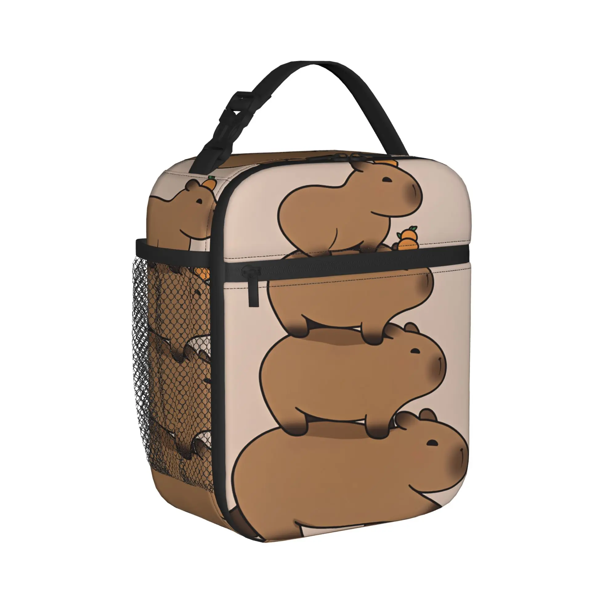 Capybara Cartoon  Lunch Bag  Office Lunch Box For Women Cute Print Tote Food Bags Oxford Portable Zipper Cooler Bag