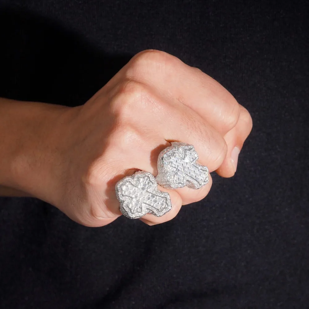 Iced Out 5A Zirkon Kreuzring Luxus Hip-Hop Rock Weißgold Plattiert Kubischer Zirkonia Herren Party-Ringe Hochwertige Geburtstagsgeschenke – Detail 5