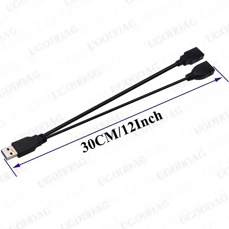 30cm Rozgałęźnik USB 3.0A Y Kabel USB3.0 A męski na podwójny USB 3.0 A żeński USB 2.0 A żeński Dodatkowe zasilanie Ładowanie Transfer danych Podwójny — zdjęcie produktu 4