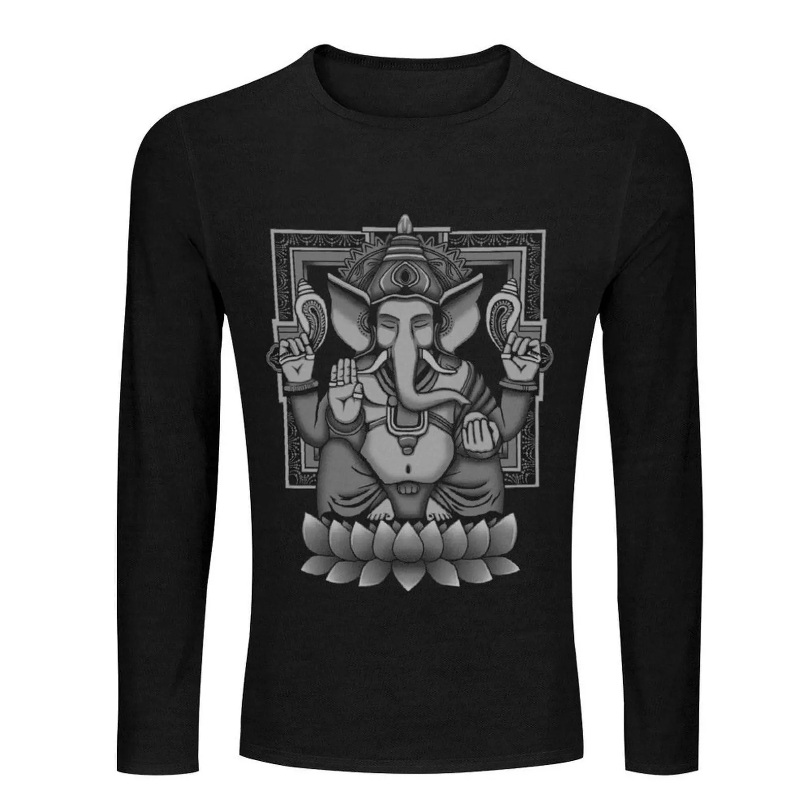 تي شيرت طويل من Ganesh White Halftone تي شيرت ثقيل الوزن تي شيرت كبير الحجم ملابس لطيفة تي شيرت أسود للرجال