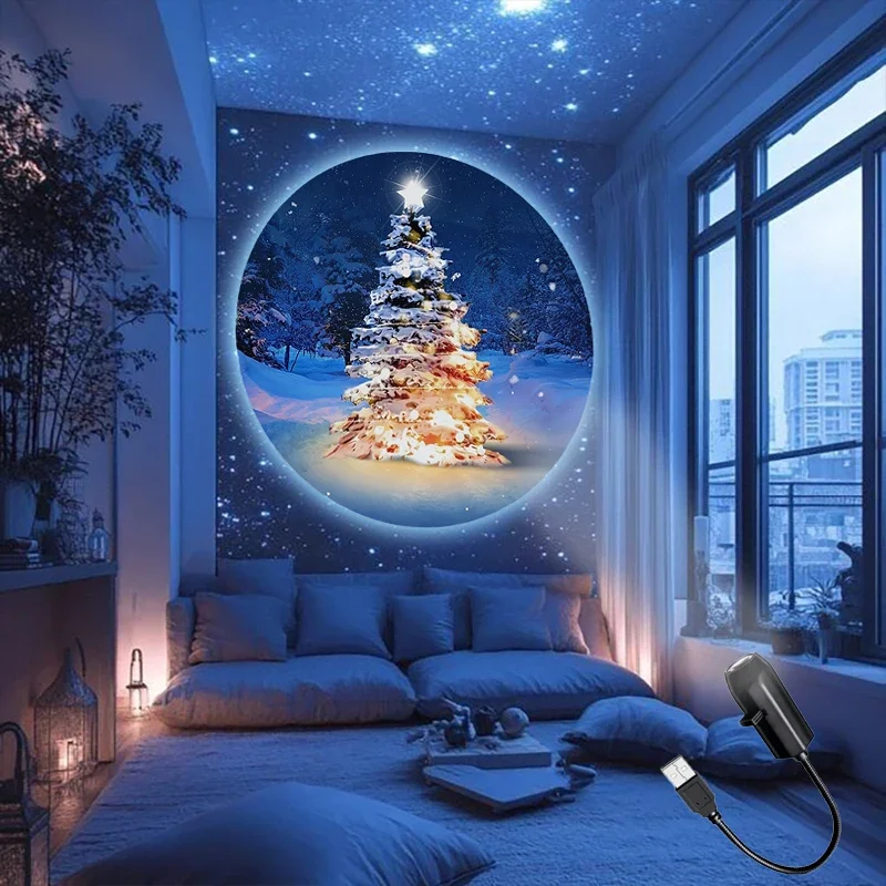 1/3/6 USB Christmas Projection Lamp with Holiday Patterns Rotatable Adjustable LED Lighting for Home Bedroom Christmas Decor