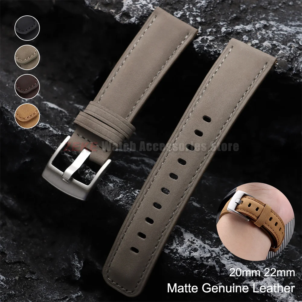 20mm 22mm Matte Genuine Leather Strap Cowhide Watch Band Retro Brown Quick Release Watchband for Samsung Galaxy Watch 8/7/6/5/4