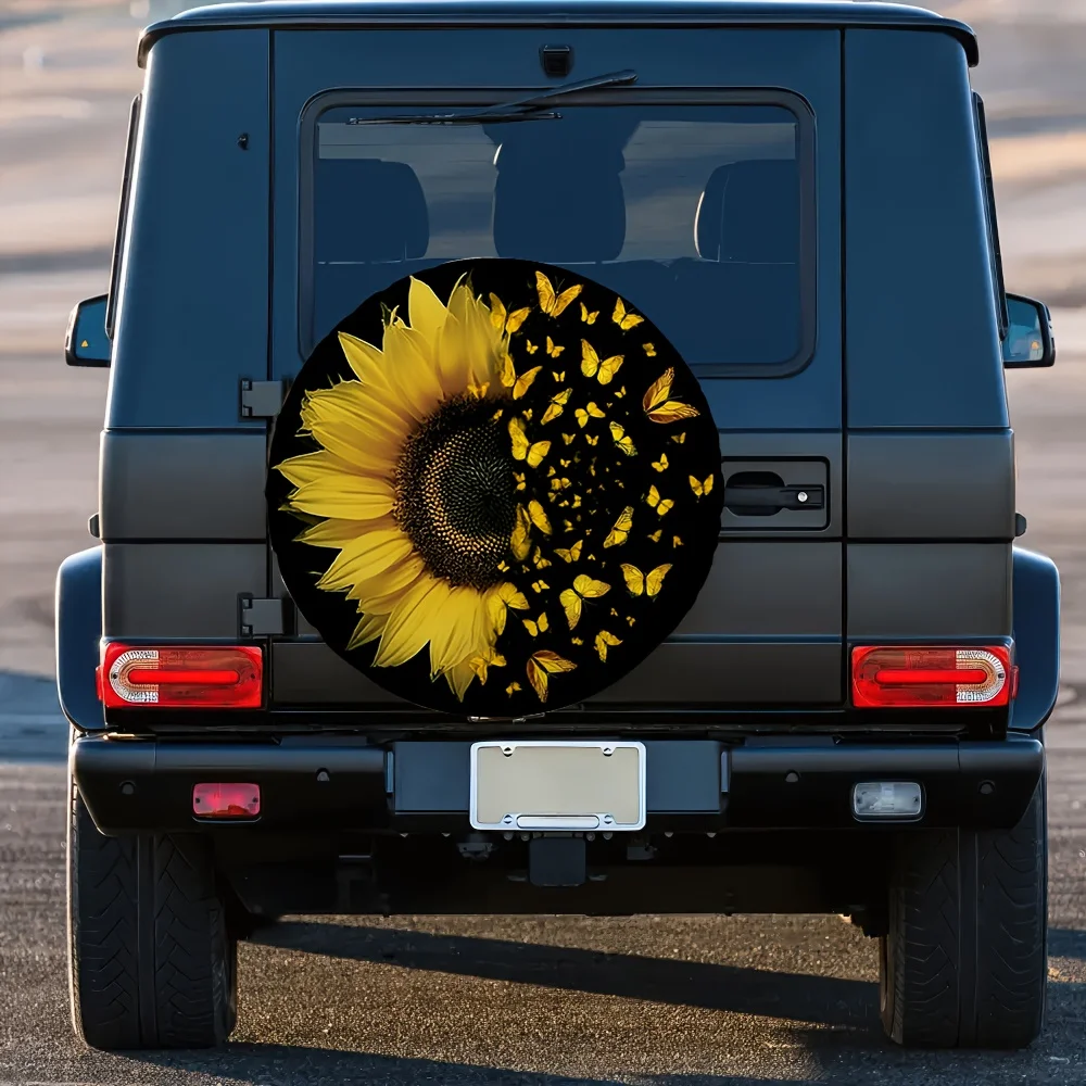 1pc 2D Flat Printing Tire Cover Sunflower Butterfly_a Polyester Fabric Without Electricity New Year Gifts For All Vehicle Tire C
