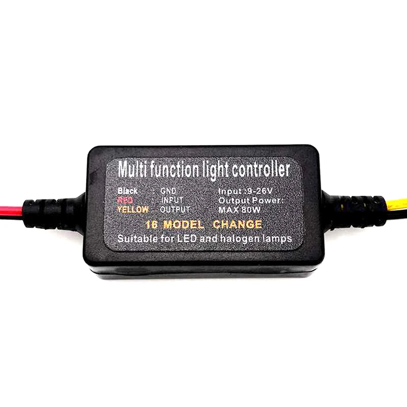 

16 Modes Adjustable Brake Light Flasher Module, DC9-26V LED Tail Stop Lamp Strobe Controller, Universal Flasher Unit