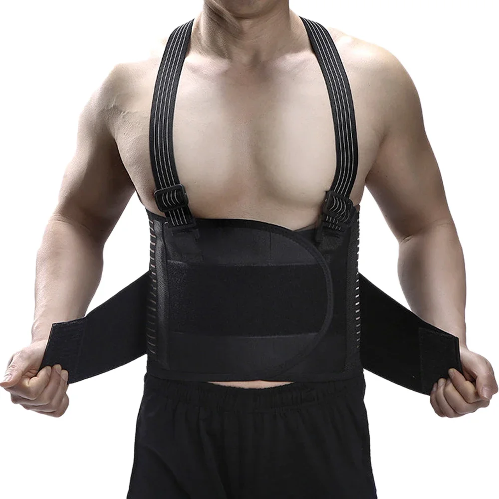 1Pcs Adjustable Waist Support Belt,Industrial Work Back Brace,Lumbar Gym Fitness Weightlifting Back Belt with Shoulder Straps