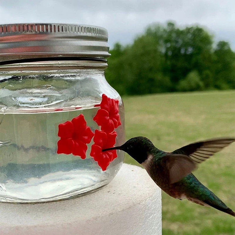 Bird Feeder Outdoor Hanging Bird Water Feeders Mason Jar Flower Hummingbirds Watering Bottle Drinker For Wild Bird Garden