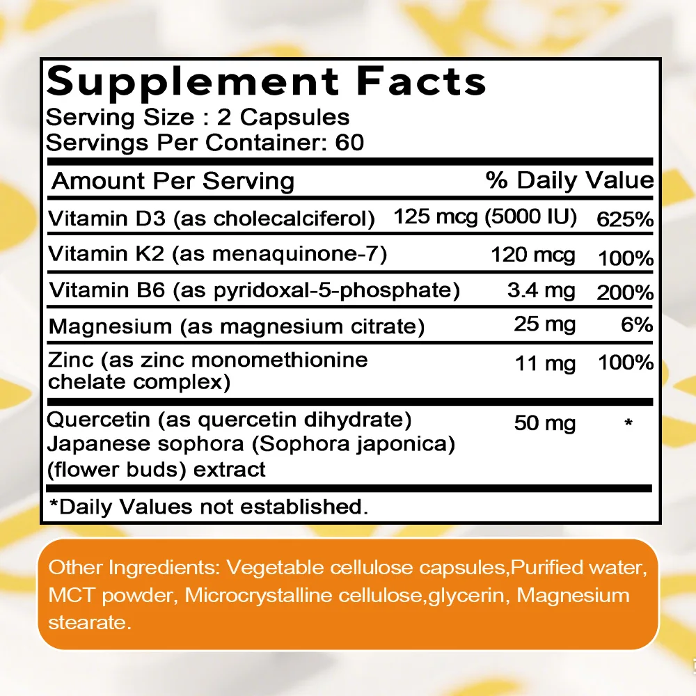 

Витамин D3 5000 IU + K2 120 Mcg, 120 капсул, кость «два в одном», иммунитет и поддержка сердца, легко ласточкать, без GMO