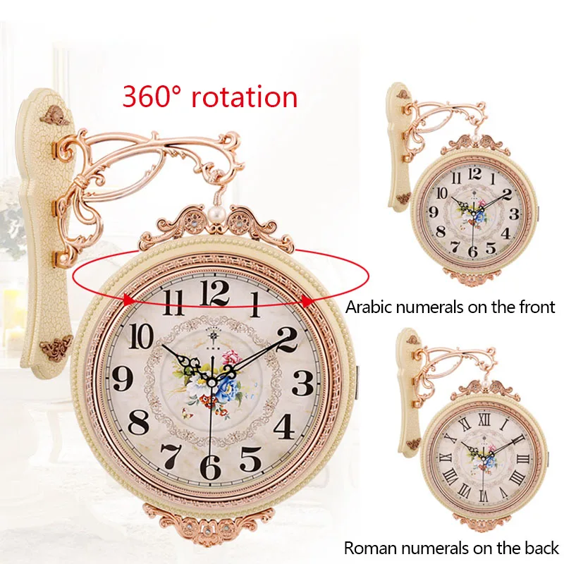 

TUDA Mute European Style Double-sided Corridor Rotating Wall Clock Living Room Creative Personality Decorative Wall Clocks