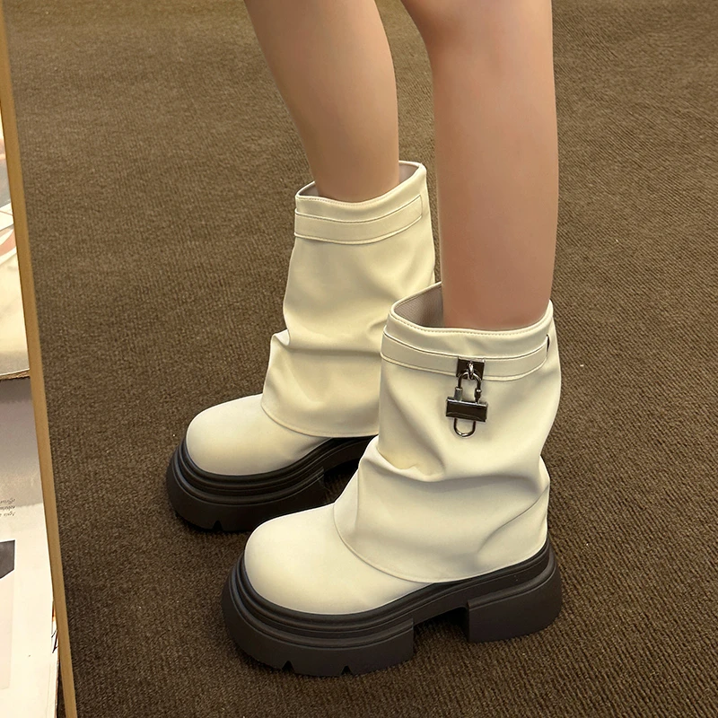 

Women's ort Boots Spring Autumn Thi Bot Western Cowboy Boots Retro Heavy Du Casual Footwear Street Sle