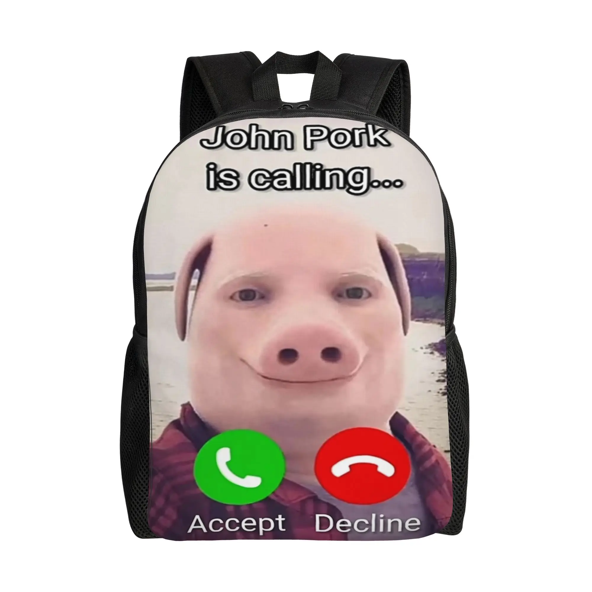 John Pork Is Calling Answer Call Phone Backpack Women Men Humor Funny Pig Lover Soft Backpacks High School Bags Rucksack