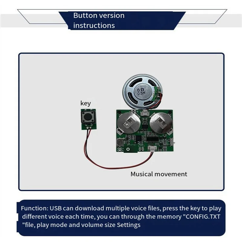 A72T 2X Modulo audio registrabile Pulsante di controllo Chip audio 8M MP3 WAV Lettore vocale musicale Scheda programmabile con altoparlante