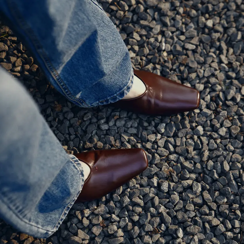 Call TAA-Chaussures d'été en cuir véritable pour femme, chaussures de travail décontractées, à talons plats et carrés, à la mode, taille 34-39, 2024