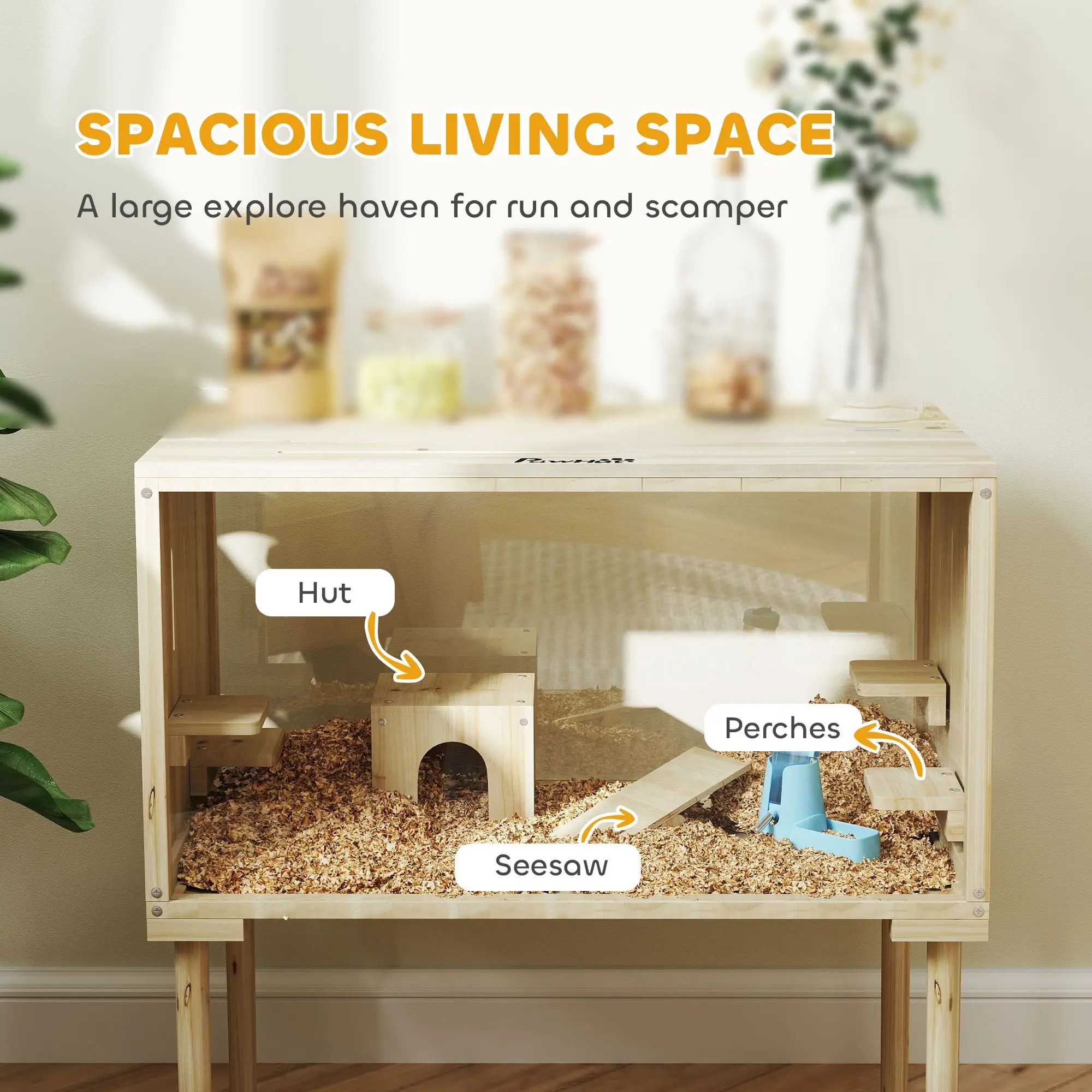 لقفص الهامستر الخشبي بأرجل، قفص جربيل لسرياني، قزم، فأر، 28 بوصة × 16 بوصة × 29.5 بوصة، خشب طبيعي #4