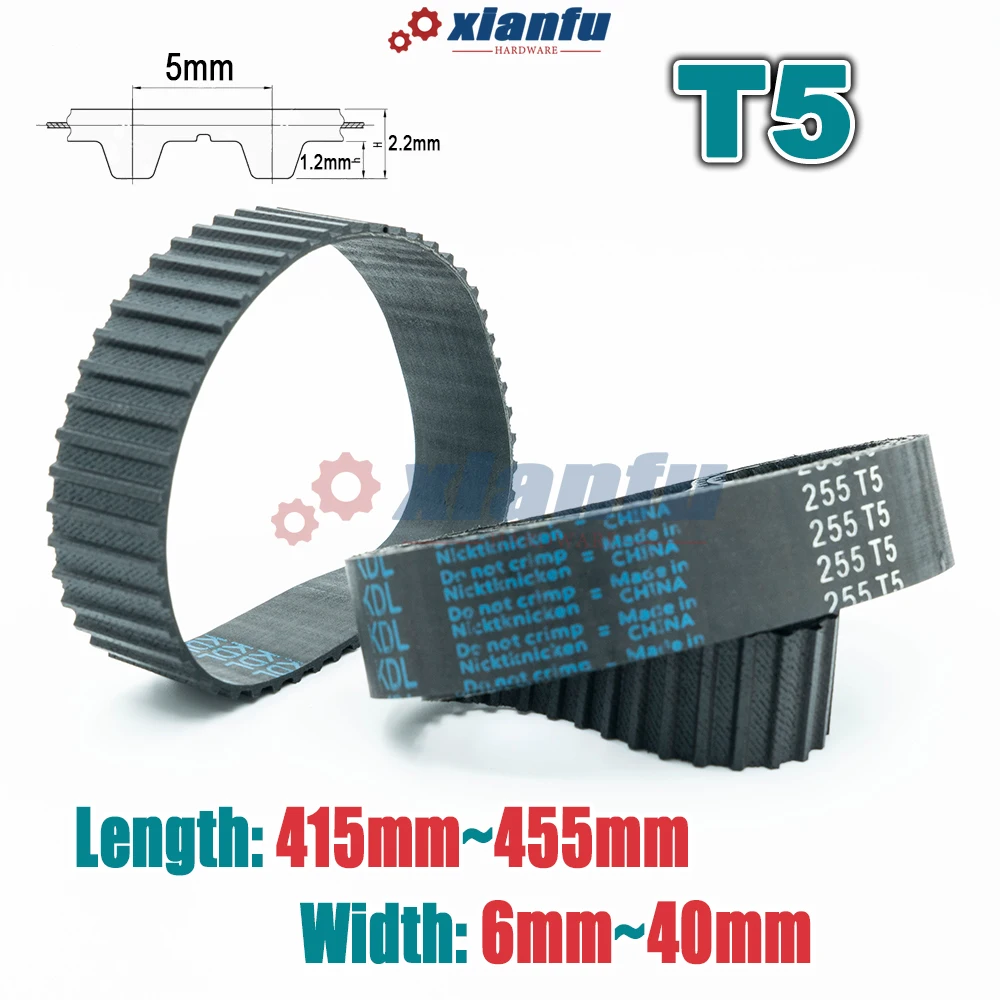 T5 Type Timing Belt Closed Loop Rubber Trapezoidal tooth Perimeter 415 420 425 430 435 440 445 450 455mm CNC Drive Width 6~40mm