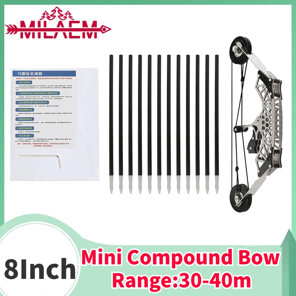 8Inch Archery Mini Compound Bow Set 11.7lbs Range30-40m Stainless Steel Powerful Bow Outdoor/Indoor Shooting Hunting Accessories