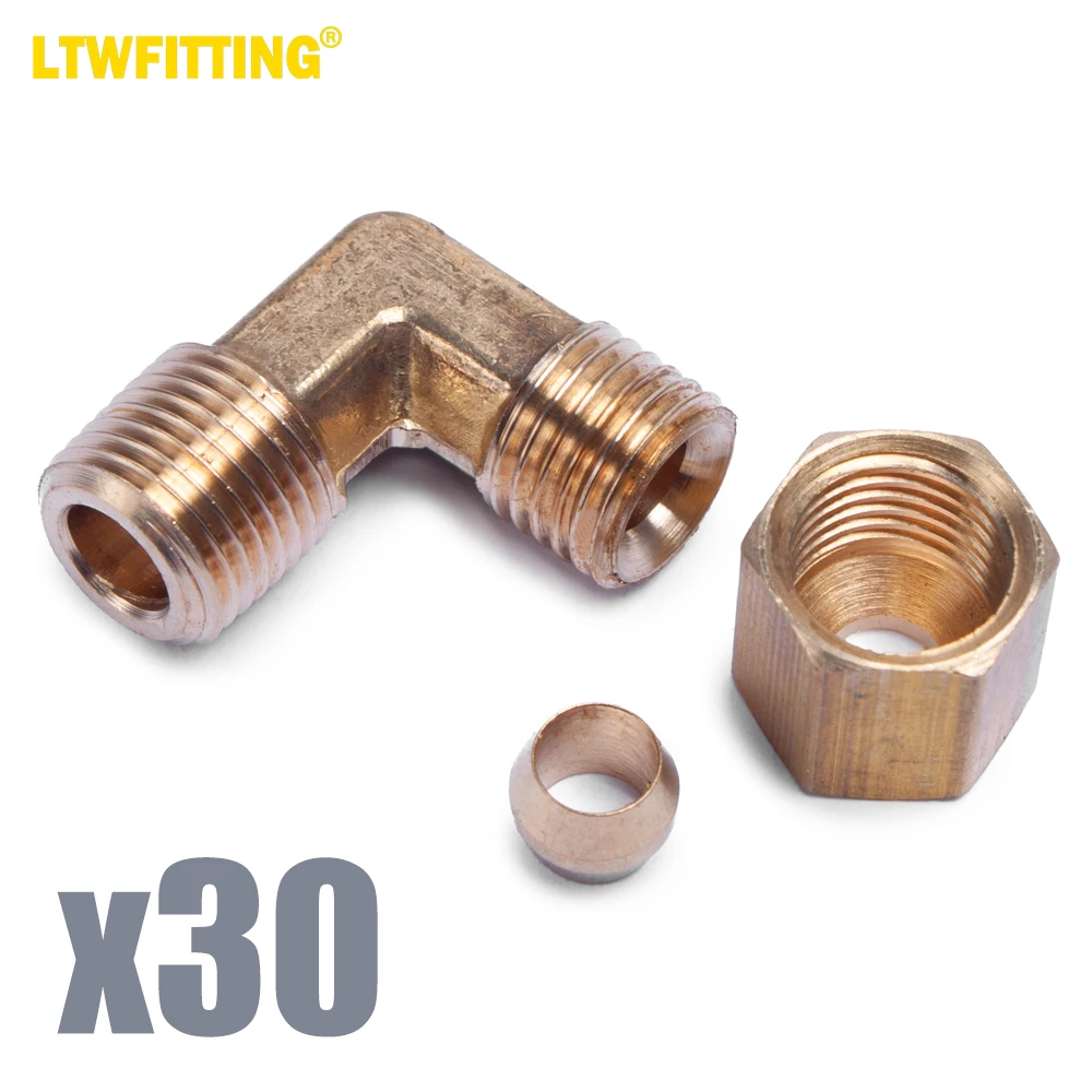 LTWFITTING 3/16-Inch OD x 1/8-Inch Male NPT 90 Degree Compression Elbow,Brass Compression Fitting (Pack of 30)