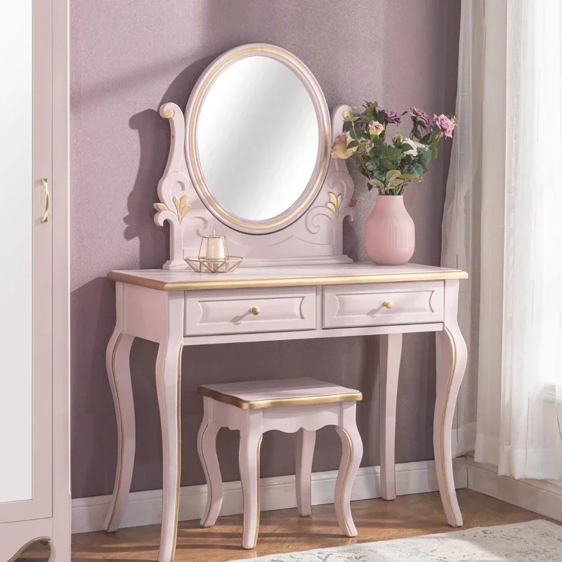 

Современный туалетный столик для девочек с зеркалом, табуретом и ящиками для хранения, компактный комод для макияжа, мебель для спальни и дома